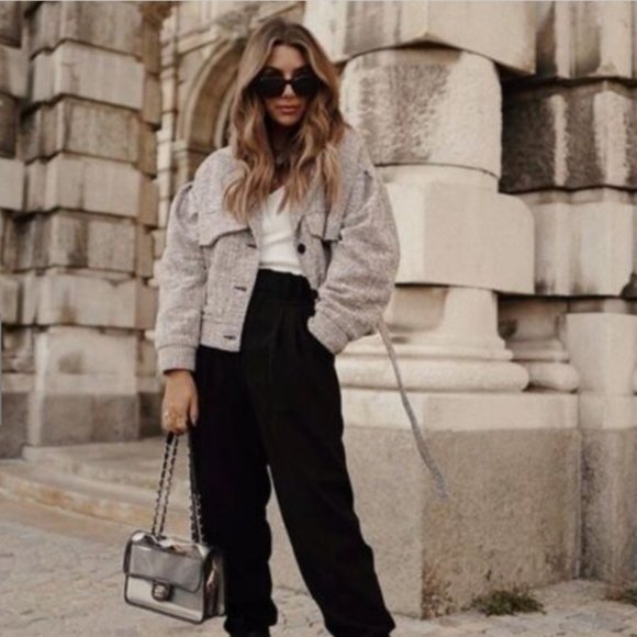 Zara Tweed Puff Sleeve Belted Jacket Small - Picture 3 of 12